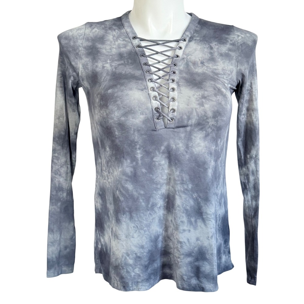 American Eagle Soft & Sexy Lace Up Tie Dye Long Sleeve Top Grey Blue XS